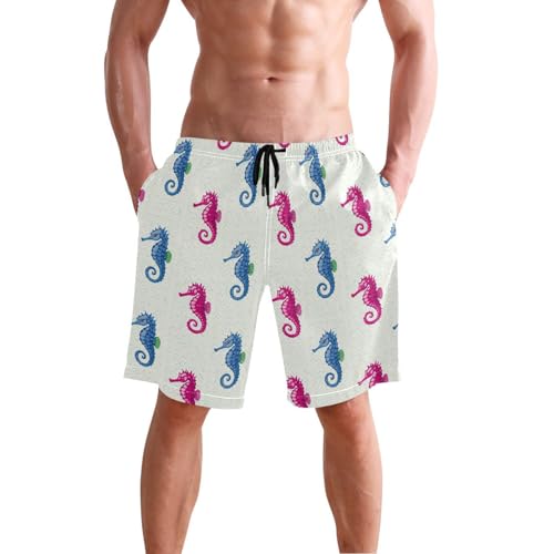 Quick Dry Colorful Seahorses Men's Swimming Shorts Swim Trunks with Mesh Lining Beach Wear - S