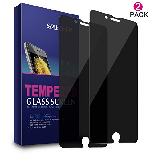 Info Safety iPhone 8 7 Plus Privacy Screen Protector SOWTECH 2 Pack Premium Tempered Glass with Scratch Proof iPhone 8 Plus Protective Screen Cover with Anti Spy - Black