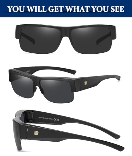 DUCO Polarized Fit Over Sunglasses for Men Women, Semi-Frame Wrap Around UV400 Protection TR90 Frame Driving Shades DC89922