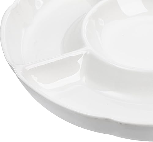 Miniatura 3 de ZENFUN 3 platos de porcelana divididos para servir, platos blancos para servir aperitivos, bandeja para dulces y nueces, papas fritas y salsas,