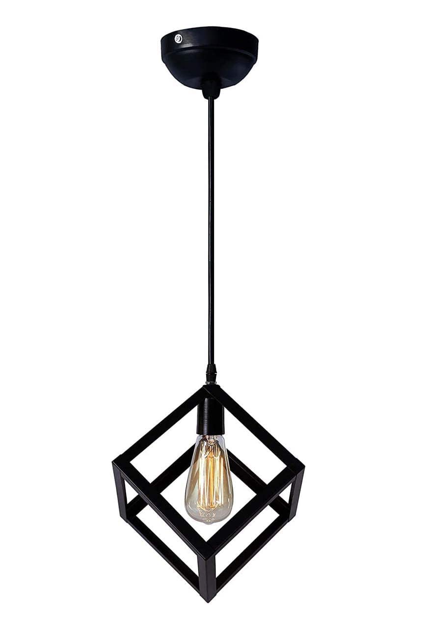 JACKAL Metal Cube Shape Pendant Light Without Bulb - Pack Of 1|Hanging Ceiling Light With Braided Cord|Decorative Chandelier For Home, Living Room, Indoor, Outdoor&Bar|Jhumar Lighting (Black)-image-7