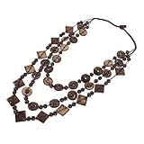 LIFKOME Collana Boho in Legno e Guscio di Cocco Design Artigianale Collana Lunga per Look Casual e Formali Gioielli da Spiaggia Fatti a Mano per Donna (Marrone)