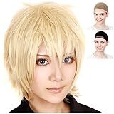 CaseEden コスプレ ウィッグ ショート 30cm 耐熱 ライトゴールド 金髪 薄めの金色 ウィッグネット2個セット