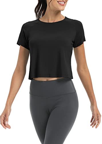 Bestisun Women Short Sleeve Cross Back Workout Crop Tops Backless Yoga Athletic Gym Shirts2
