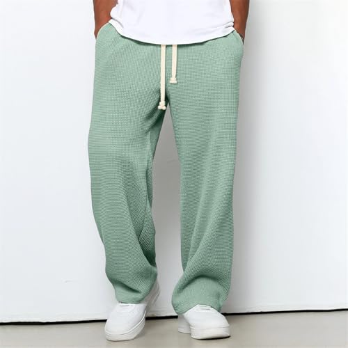 Baggy Sweatpants Men Waffle Wide Leg Drawstring Waist Sweatpant Big and Tall Barrel Plus Size Lightweight Trousers2