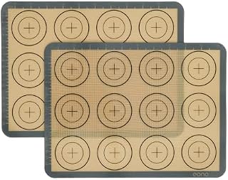 Amazon Brand - Eono Silicone Baking Mats - Set of 2 Non-Stick Macaron Mat Small for Quarter Sheet Pan, Resuable Oven Tray Liners, Heat-Resistant Silicone Paper for Macaroons Cookies Biscuits