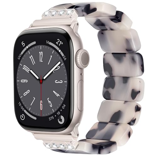 Image of V.R.HOPE Stretchy Resin Apple Watch Band for Series Ultra /10 /9 /8 /7 /SE 38mm 40mm 41mm 42mm Fashion Cute, Lightweight & Flexible, Rectangle Design with iWatch Series 6 /5 /4 /3 /2 /1(Fluorescent White-S)