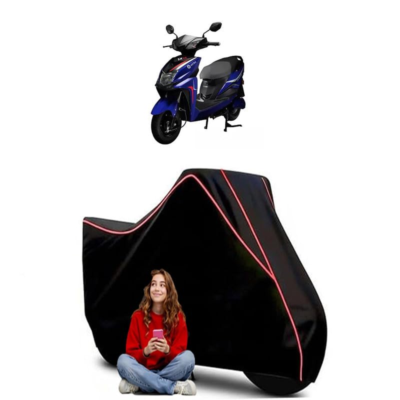 Image of Lectrix SX25 Scooty Bike Cover Water Resistant Outdoor Use Universal Fit Scooters Motorcycles Heavy Duty UV Protection Dust Rain Scratch Resistant Elastic Bottom Black Blue Piping