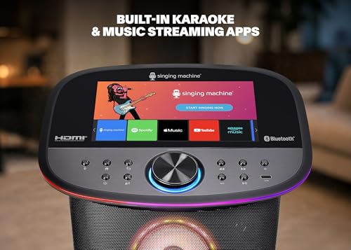 Image of Singing Machine Platinum Plus All-in-One Karaoke System with 2 Wireless Mics, Bluetooth /WiFi, Portable Premium Sound Speaker, App Compatible (YouTube, Spotify) for Home & Parties - Black