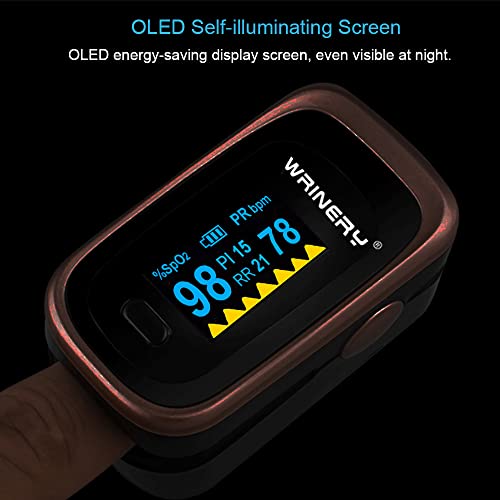Oxygen Saturation Monitor, Wrinery Premium Pulse Oximeter Fingertip, Oxygen Monitor, O2 Saturation Monitor, OLED Portable Oximetry with Batteries, Lanyard (Rose gold-Royal black) - Thumbnail 4