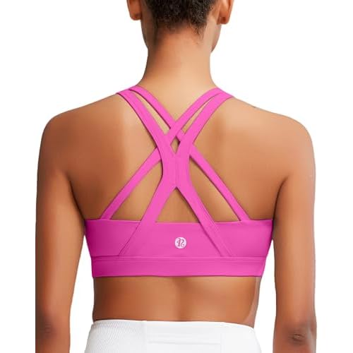 RUNNING GIRL Sports Bra for Women, Medium-High Support Criss-Cross Back Strappy Padded Sports Bras Supportive Workout Tops Small A-sonic Pink