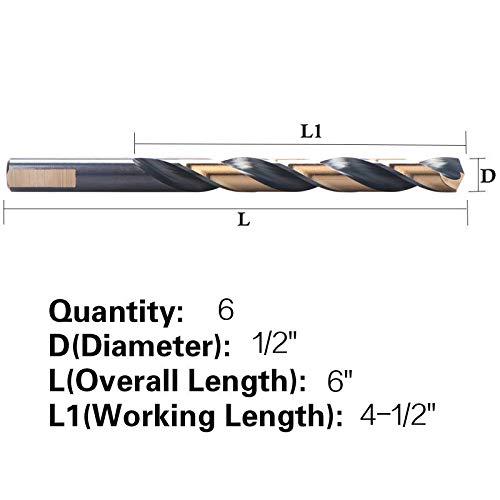 OXTUL 1/2インチ ドリルビット 6個 ハイスピールスチール 3フラットシャンク