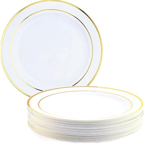 MATANA Assiettes Plastique Dorées 26cm Cover