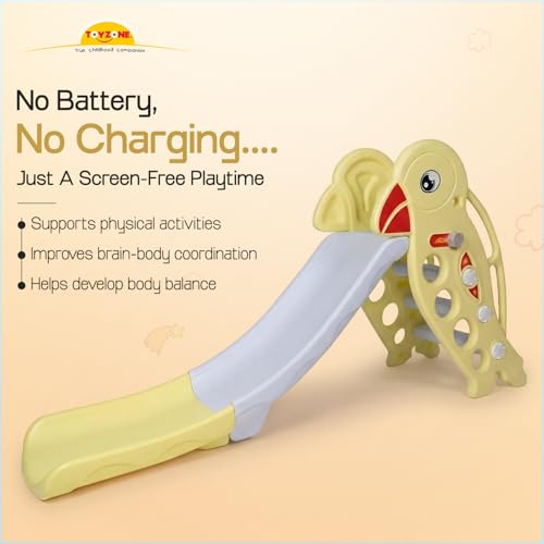 Image of Toyzone Golden Sparrow Slide for Kids | Baby Play Slide | Indoor & Outdoor Kids Slider | Easy Assembly | Safe Rounded Design | BIS Certified | Made in India | Kids Slide for 2-8 Years, Upto 70 kgs