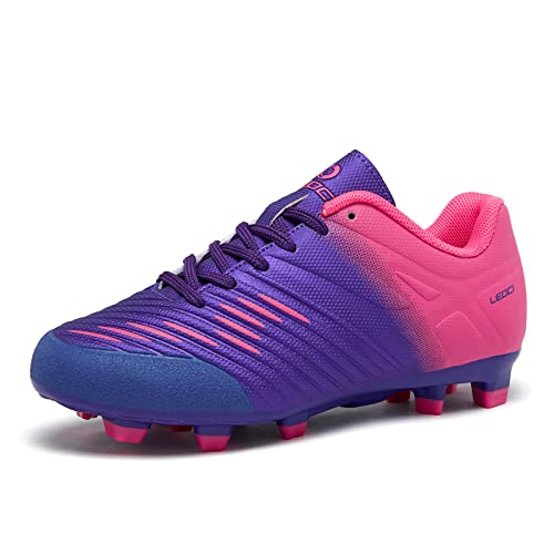 LEOCI Chuteiras de futebol para meninos chuteiras de futebol rosa respiráveis atléticas infantis pre