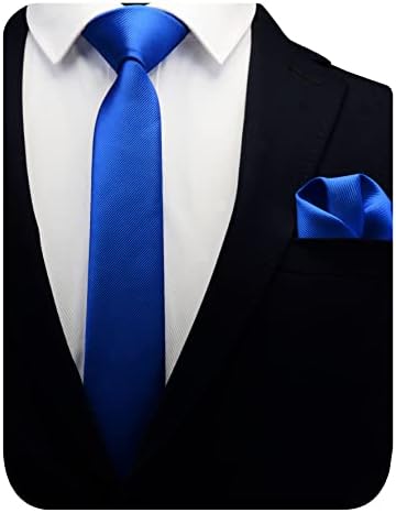 GUSLESON 2.4" Slim Necktie and Handkerchief Set For Men Solid Skinny Tie
