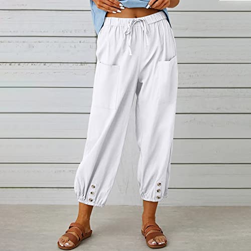 Womens Casual Capri Pants Elastic Waist Drawstring Summer Lounge Baggy Trousers Cinch Bottom Lantern Ankle Pants With Pockets #TOP1