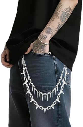 Gothic Punk Statement Pants Chain: Heavyweight Double-Layer Cross Jean Chains with Detachable Skeleton Skull for Women Men, Purse Wallet Bag Keychain, Versatile Unisex Biker Accessory & Y2K Goth Gift