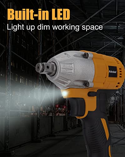 Adedad Cordless Impact Wrench 1/2 Inch, 20V Brushless Impact Gun With Battery And Charger, High Torque 300 Ft-Lbs 3000 Rpm Impact Wrench With 1-Hour Fast Charger, Led Light #TOP5