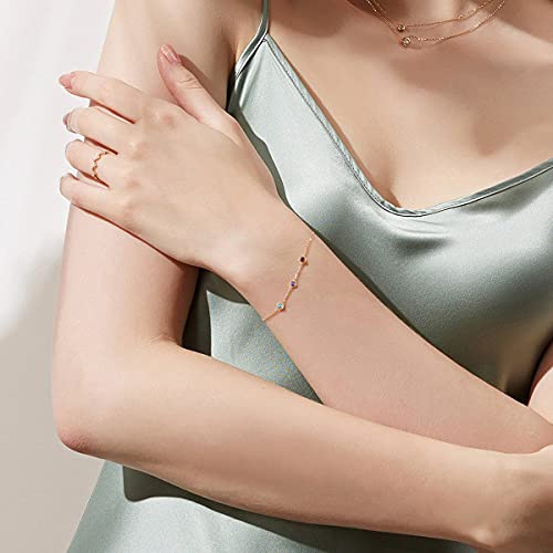 Carleen 14K Solid Yellow Gold 1 cttw Multicolored Peridot Citrine Blue Topaz Garnet Amethyst Dainty Delicate Petite Station Bracelet Birthstone Fine Jewelry For Women Girls, 6" + 1.2" Extender - Image 5