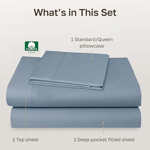 Image of California Design Den - 5 Star Hotel Quality Twin XL Sheet Set 100% Cotton Sheets, 600 Thread Count Sateen, Deep Pocket, Snug Fit, Soft & Crisp Cooling Sheets, Twin XL Sheets (Pastel Blue)