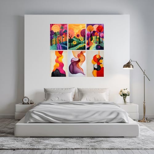 Image of SiddArtify Abstract Tropical Wall Art Prints Set - Colorful Landscape Poster Decor for Living Room Office - 12x18 inch Sticker Pack of 6