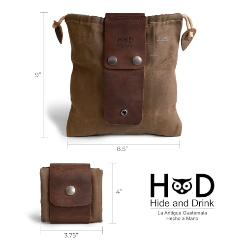 Image of Hide & Drink, Foraging Pouch (Collapsible) for Hiking, Treasures & Seashells Bag, Easy Looping Around Belts, Grocery Storage, Waxed Canvas, Handmade