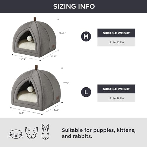 Bedsure Cat Beds for Indoor Cats - 2 in 1 Cat Cave for Kittens and Small Pets, Foldable Cat House Tent with Removable Washable Cushioned Pillow, Cat Hideaway with Non-Slip Bottom, Grey, 16 inches - Image 5