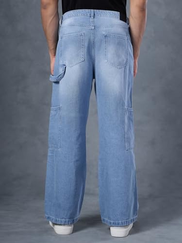 Image of Bewakoof Men Mid Rise 100% Cotton Solid Straight Fit Jeans|Straight Fit Jeans - Regular Fit | Classic Denim Pants | Everyday Casual