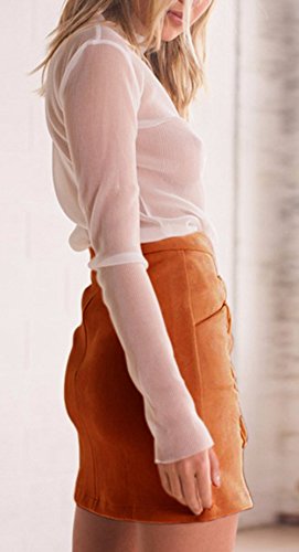 Katiewens Women's Classic High Waist Lace Up Bodycon Faux Suede A Line Mini Pencil Skirt #TOP2