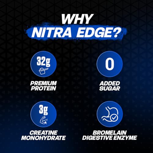Image of Bigmuscles Nutrition Nitra Edge PB Whey Protein Powder [1kg, Rich Chocolate] | 32g Protein [Isolate + Concentrate], 3g Creatine Monohydrate | No Added - Sugar, Colours, Artificial Sweeteners