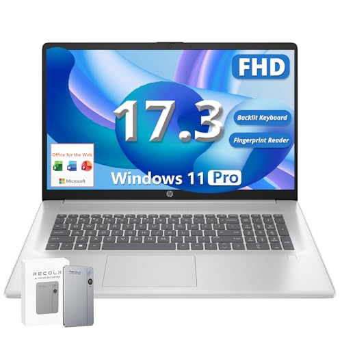 HP 17 Laptop for Office Business - 64 GB RAM, 2 TB SSD, Intel i5-1334U(Up to 4.6 GHz), 17.3' FHD Display, Backlit Keyboard, Fingerprint Reader, Privacy Webcam, Windows 11 Pro, Bundle AI Voice Recorder
