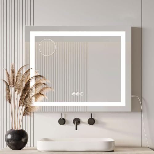 Moziel Espejo de Maquillaje 58 x 46 cm, Espejo Hollywood con Luces, montado en la Pared o en la Mesa, Tres Colores de luz y función de Brillo Ajustable