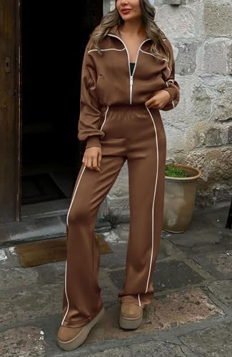 Image of BTFBM Women's Two Piece Tracksuit Fall 2026 Long Sleeve Zip Up Sweatshirt Long Pants Outfits Jogger Sweatsuit Sets