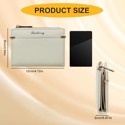 FuninCrea Small Wallet for Women, PU Leather Wallet Women Slim Wallet Bifold Zipper coin Pocket Card Holder Wallet with ID Window and Cash Slot, Compact Solid Color Ladies Wallet for Cion Card (White)2