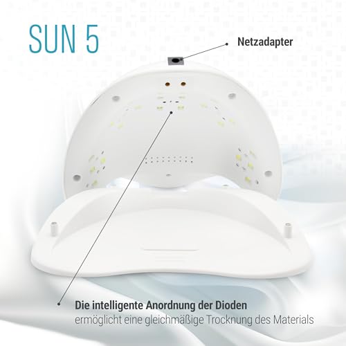 Global Fashion Sun-5 48W UV LED Lichthärtungsgerät mit 4 Timern für Gelpolitur, Nagellampe für Gelnägel, Nail Lampe zur Maniküre und Pediküre, UV Lampe für Gelnägel Studio Qualität