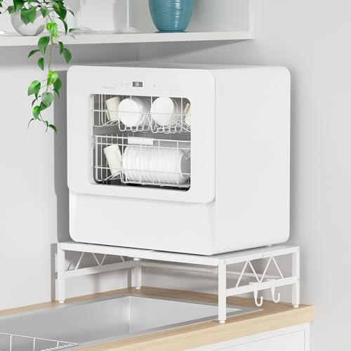 TKUIN 食洗機台 W35~57×D36×H17cm 伸縮食洗器ラック シンクに渡せる 段差対応アジャスター付き 食洗機 ラック 高耐荷重60kg 頑丈・安定 食器洗い乾燥機 置き台 滑り止め フック2個付き 物干しラック シンクサイド シンク上収納 キッチンラック 作業スペース確保 省スペース おしゃれ スリム お手入れ簡単(ホワイト-奥行き36cm)