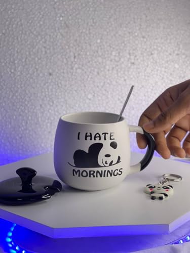 Image of Classy Corners Ideas for Panda Mugs - Ceramic Panda Print Coffee Mugs with Spoon and Lid - 300ml - Kitchen Decor