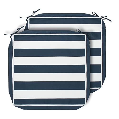 Magpie Fabrics Indoor Outdoor Cushion Cover Replacement 2 Pack, NO Insert! Water Repellent Slipcover with Ties Christmas Decor for Patio Garden Chair Seat Sofa Bench Wicker(Navy White, 24x24x4 Inch)