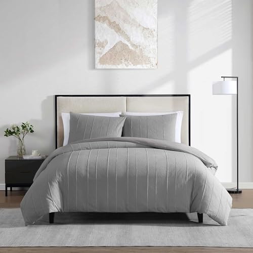 Fundas de almohada Vera Wang de algodón gris Queen para juego de cama de 3 piezas suave 2
