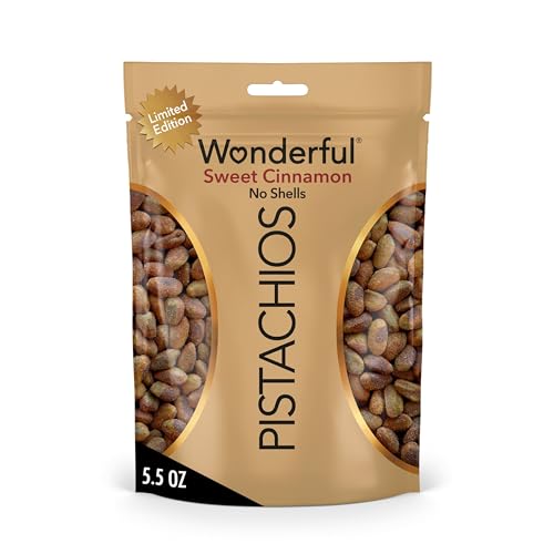 Wonderful Pistachios No Shells, Sweet Cinnamon Flavored Nuts, 5.5 Ounce Resealable Bag, Protein Snacks, Gluten Free, Healthy Snack