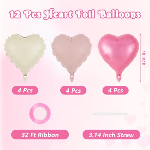 Image of 12 Pcs Colorful Heart Balloons,18 Inch Heart Foil Balloons Love Balloon Valentine Balloon for Birthday Party Wedding Engagement Party Baby Shower Valentine Day Decorations