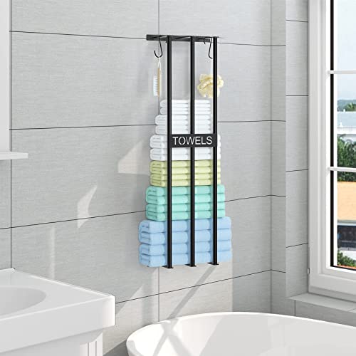 Towel Racks For Bathroom Wall Mounted, 3 Bar Towel Storage For Small Bathroom, Bath Towel Holder For Rolled Towels, Metal Towel Organizer For Folded Large Towel Washcloths, Black #TOP3