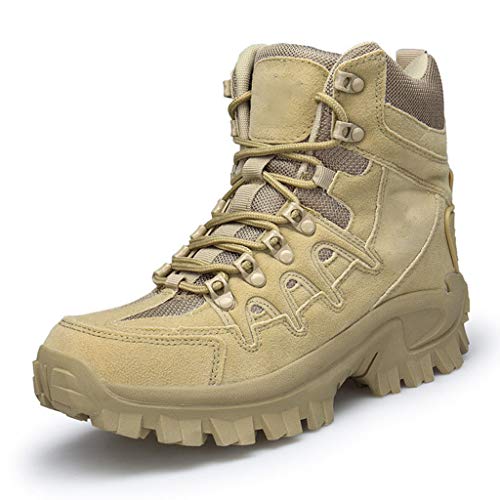 Men’s Army Tactical Boots,Outdoor High-Tops Breathable Climbing Hiking Combat Boots,Beige- 44/UK 9.5/US 10