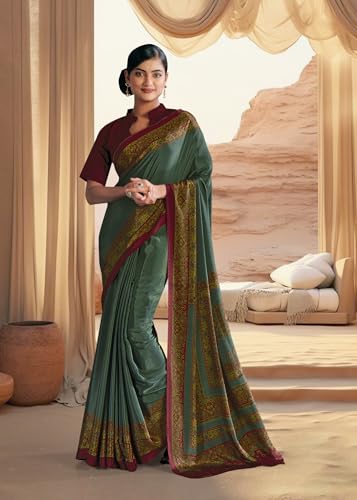 Image of Jaanvi fashion Women's Crepe Silk Saree with Unstitched Blouse Piece | Soft Lightweight Traditional Ethnic Wear Saree for Party, Wedding, Festival