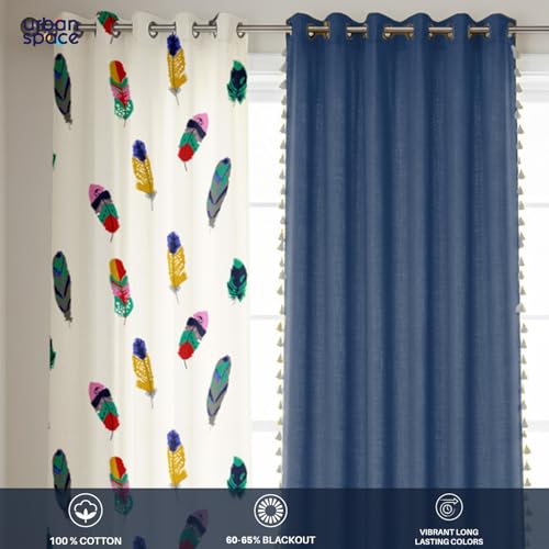 Image of Urban Space Floral Cotton Curtains For Window,Combo Set Of 3 Curtains 5 Feet Long,60-65% Room Darkening Curtain,Tieback&Eyelets Included With Curtains For Home Decor (Dream Catcher),Multicolor