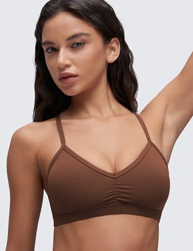 Image of CRZ YOGA Butterluxe Ruched Sports Bras | Light Support, Removable Pads, Yoga, Extremely Soft, Y Back, V Neck, Spaghetti Straps, for Women
