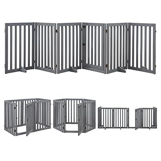 beeNbkks Freestanding Pet Gate for Dogs, Extra Wide Dog Gate Outdoor Indoor Use, Solid Wood Pet Barrier Fence for Landscape Patio Yard Garden Outdoor Stairs, Foldable Playpen for Dogs Cats