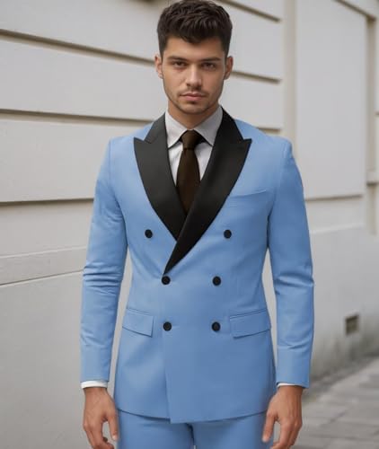 Suits for Men Slim Fit, Mens Double Breasted Suit 2 Piece Formal Tuxedo for Men Wedding Business Party Prom2