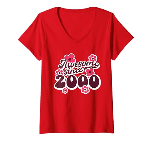 Mujer Awesome Since 2000 25th Birthday Hippie Retro Born In 2000 Camiseta Cuello V